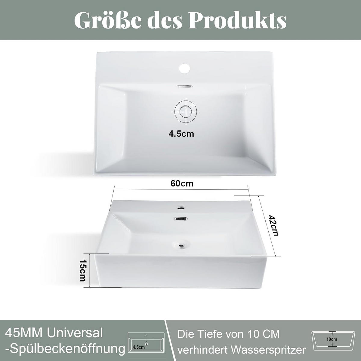 WASCHBECKEN Nyvyn 60/42/15 cm - Weiß, Keramik (42/15/60cm) - ZMH