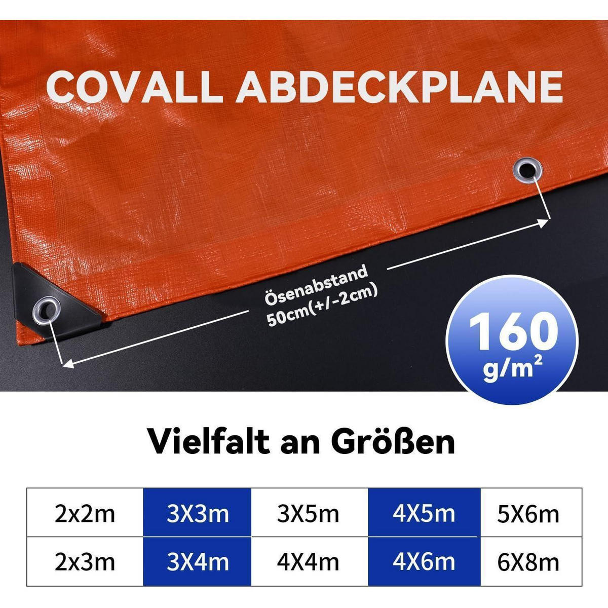ABDECKPLANE 3 x 4 m Orange Wasserdicht UV-stabilisiert 160g/m² - Orange, Kunststoff (400/300/1cm)