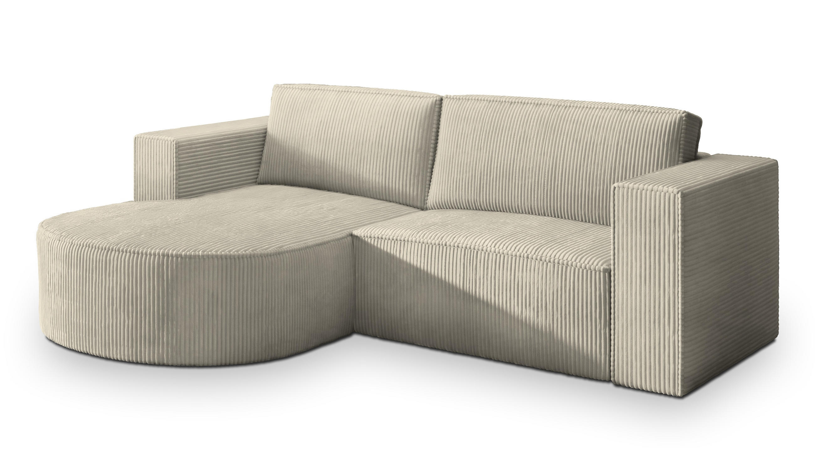 ECKSOFA SORELA P L-S Creme Kordstoff mit Schlaffunktion - Creme, Holz (263/174cm) - MASSENO