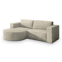 ECKSOFA SORELA P L-S Creme Kordstoff mit Schlaffunktion - Creme, Holz (263/174cm) - MASSENO