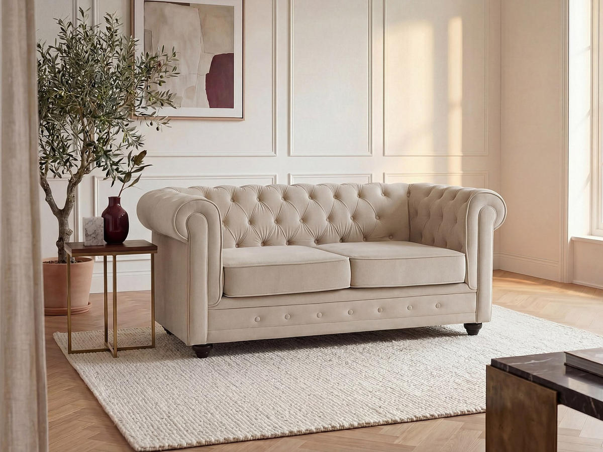 SOFA ohne Schlafmöglichkeit - 2 Personen-Sitzer - Samt, Stoff - Beige - - Beige, Textil (168/72/88cm) - Vente-Unique