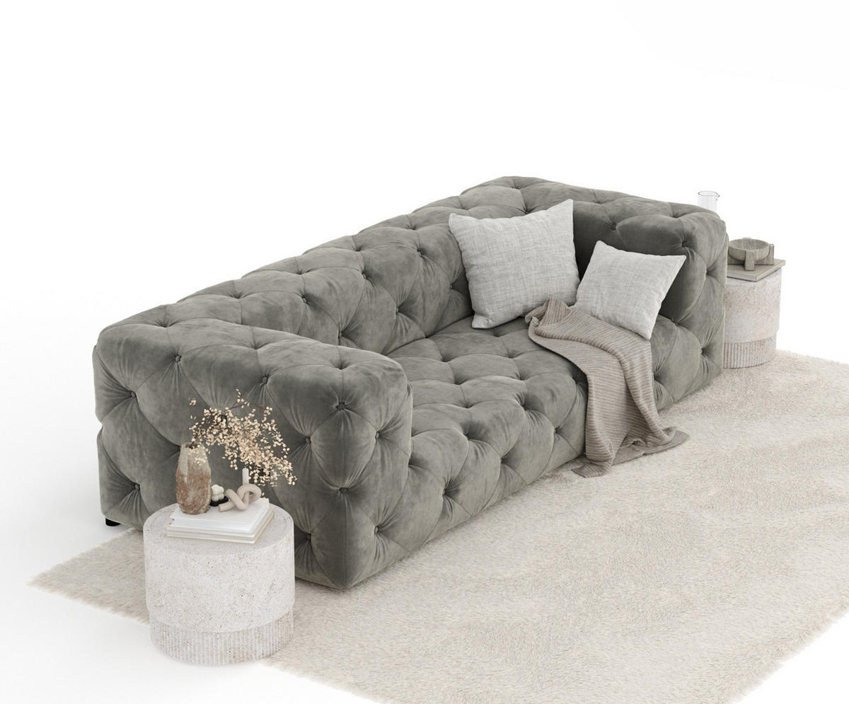 3-SITZER-SOFA Cosimo Grau Samtstoff - Schwarz/Grau, Holz/Holzwerkstoff (230/71/100cm) - Maison de Reve