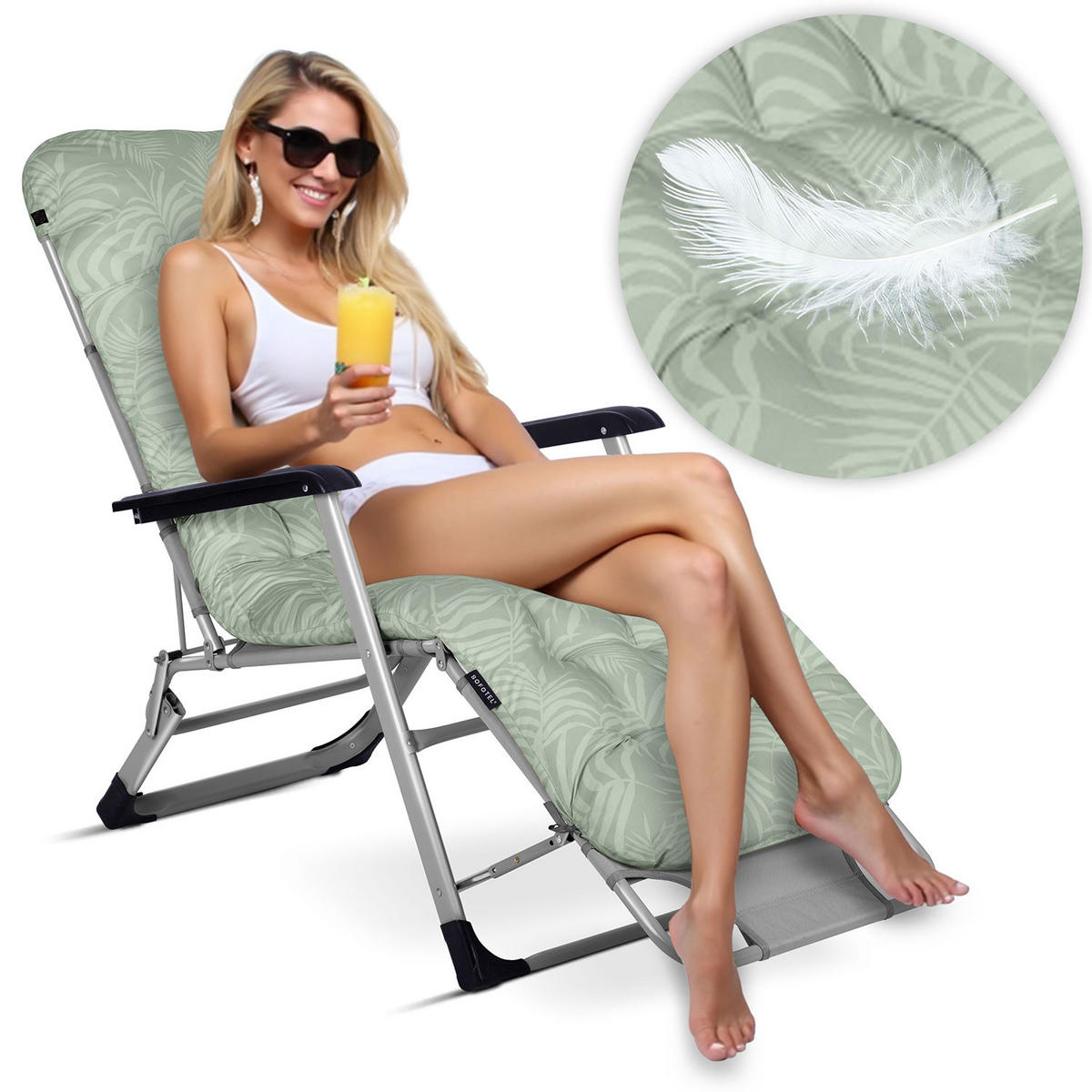 GARTEN-RELAXSESSEL Klappbarer mit Kissen, Hellgrün - Hellgrün, Metall (60/102/110cm)