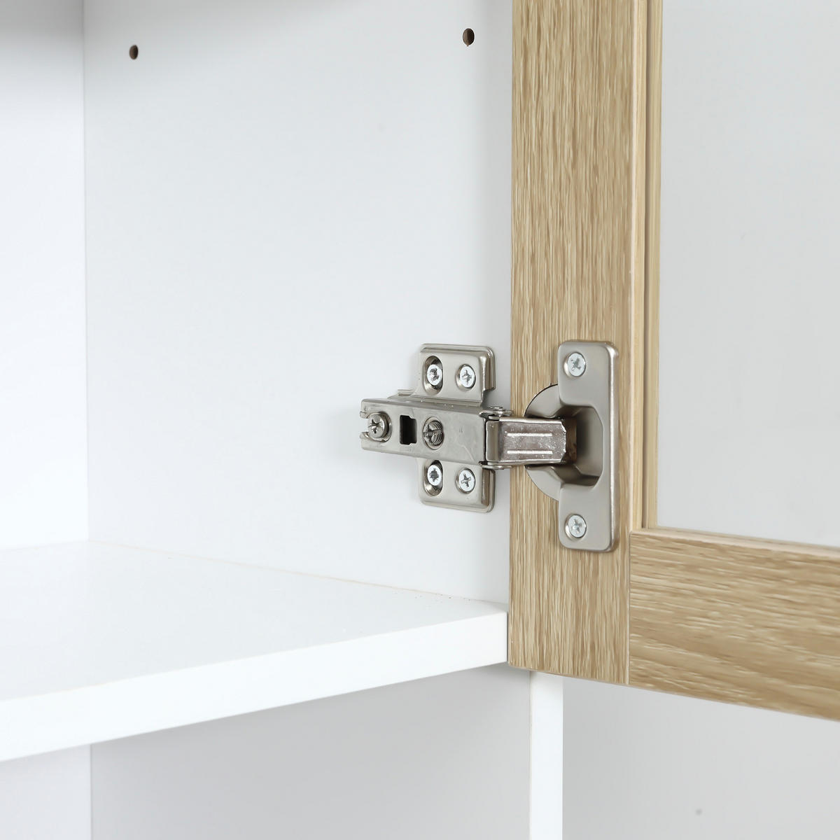 BUFFET DE-11004 4 Glastüren Weiß/Eiche hell - Weiß, Holzwerkstoff (40/180/80cm) - ComfortXL