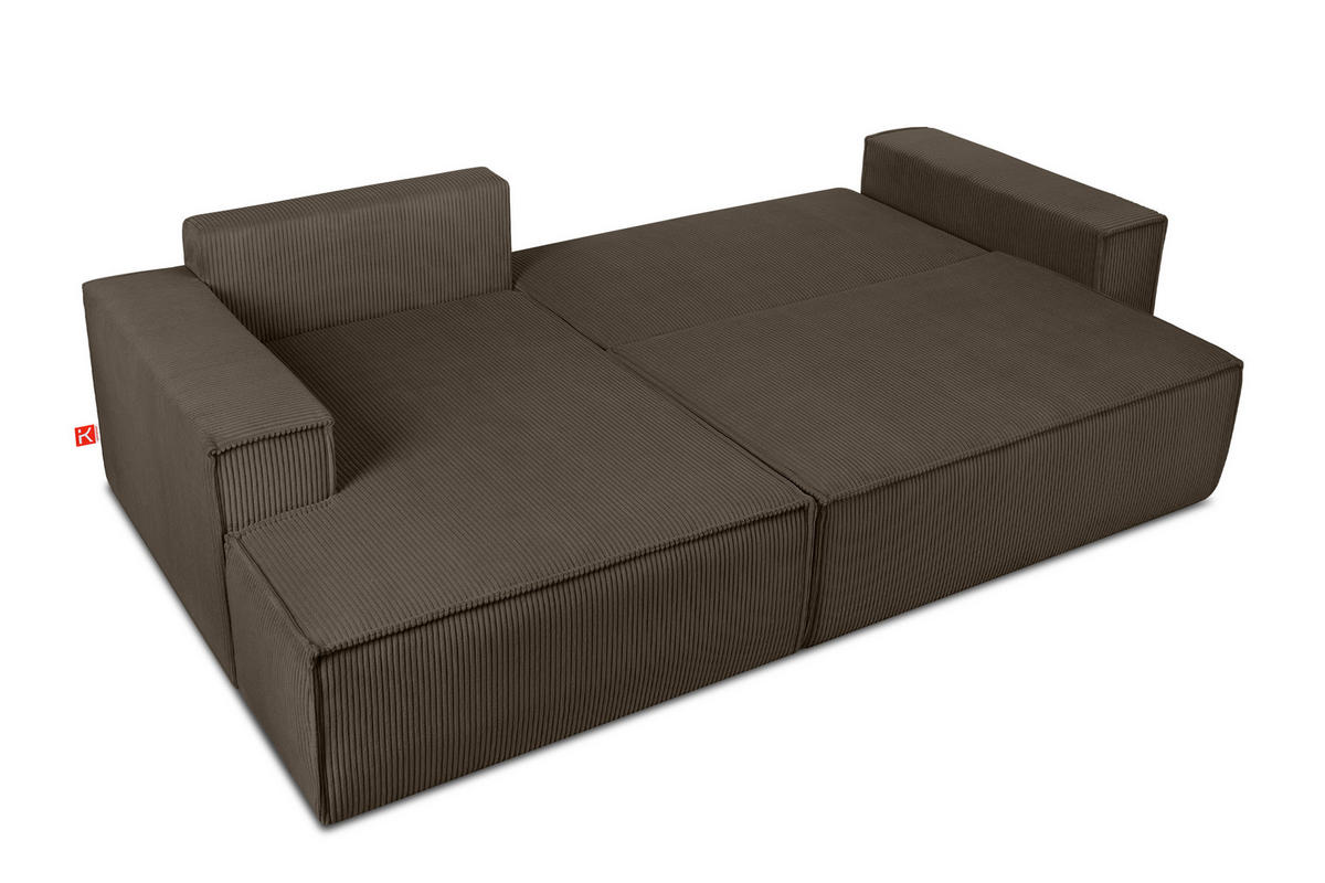 ECKSCHLAFSOFA-LINKS NAPI in Pet Friendly Cord-Stoff, braun - Schwarz/Braun, Textil (262/148cm) - KONSIMO®