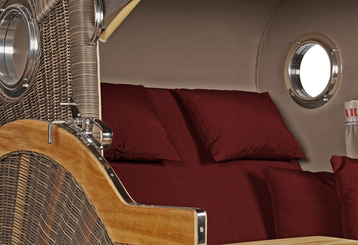 STRANDKORB Düne Grande Bullauge Teak PE Grey Dessin 550 - Rot/Braun, Metall (142/170/95cm) - Mr. Deko