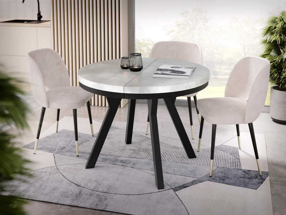 ESSTISCH Lume runder ausziehbarer, Grauer Beton 100-200/100/76 cm - Hellgrau/Schwarz, Holz/Holzwerkstoff (100/200/76cm) - WFL GROUP