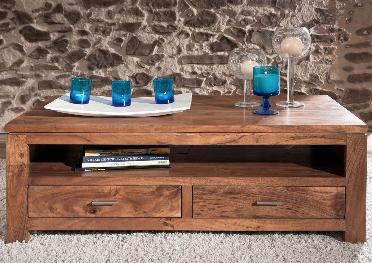 COUCHTISCH Akazie 110x60x40 hellbraun lackiert SHAMAN #74 - Braun, Holz (110/60/40cm) - Massivmoebel24