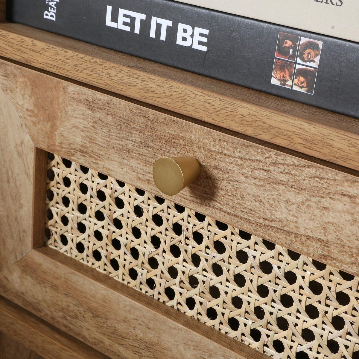 NACHTTISCH 1 schublade mit rattanfront und 1 fach palmo 39/39/49 cm - Eschefarben, Holzwerkstoff (39/49/39cm) - Calicosy