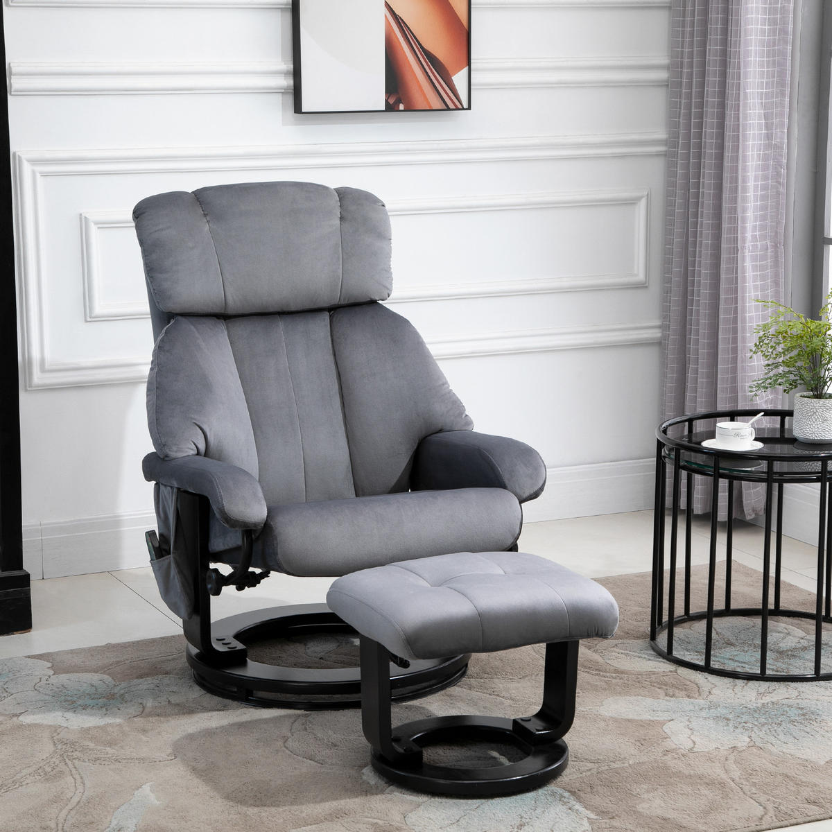 MASSAGESESSEL inkl. Hocker Fernsehsessel drehbar Relaxsessel Samt-Touch Grau - Grau, Kunststoff (80/102/76cm) - HOMCOM