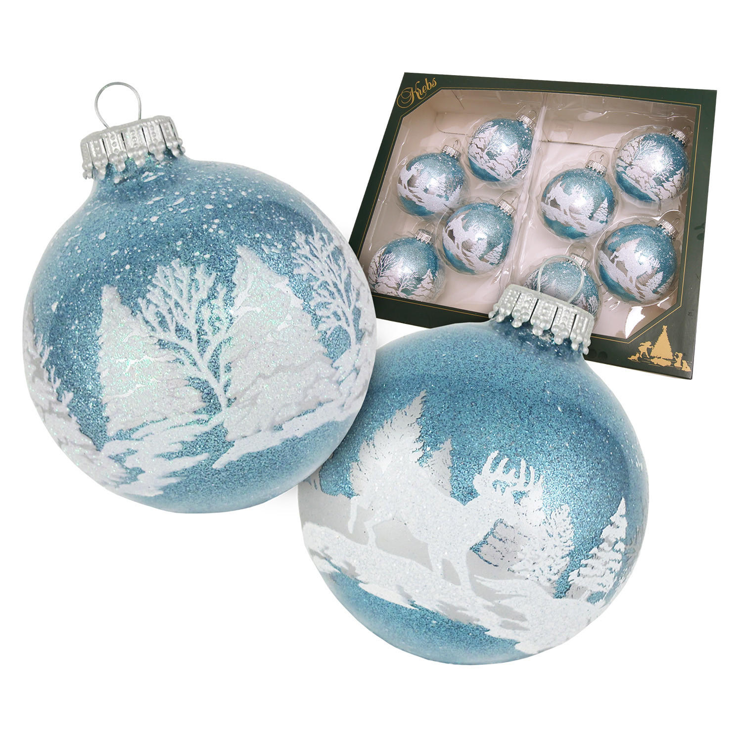 CHRISTBAUMKUGELN Winterwald Blau 7cm (Glas / 8 Stk.) - Blau, Glas (7/7/7cm) - Krebs Glas Lauscha