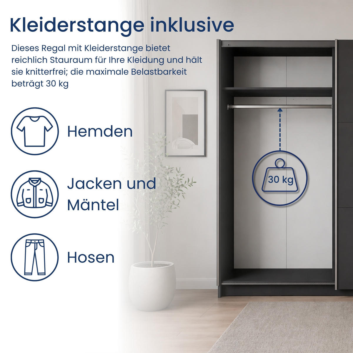 SCHWEBETÜRENSCHRANK 2-Türen in Graphit - Graphitfarben, Holzwerkstoff (60/207/200.6cm) - Home Collective