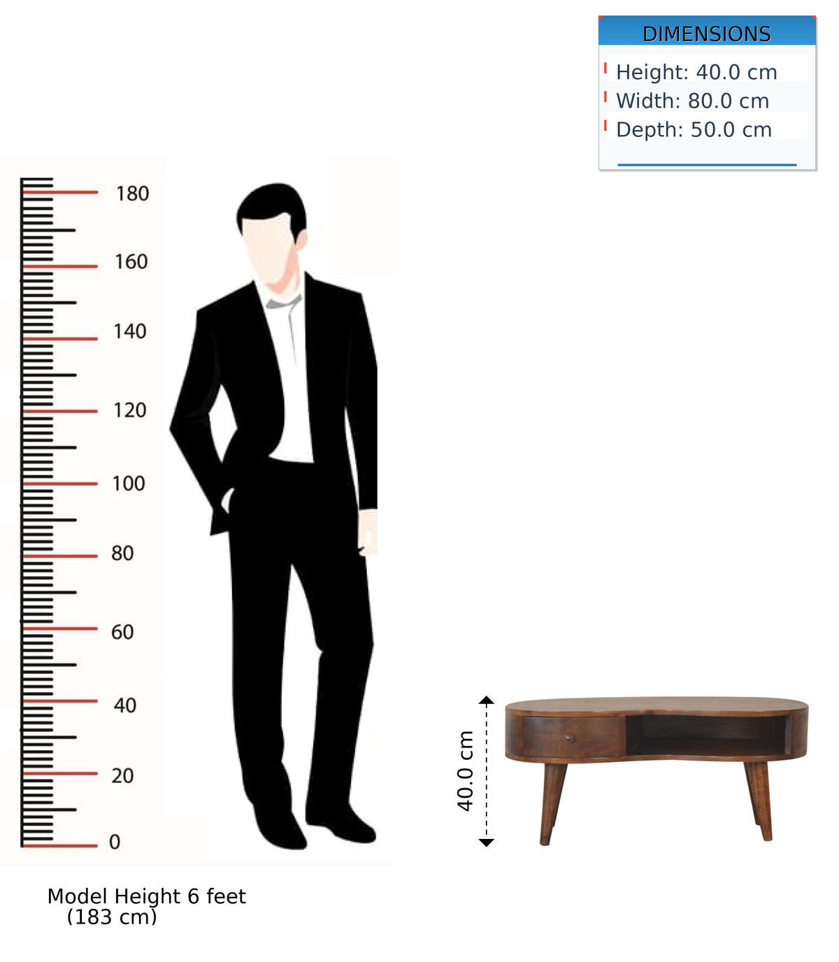 KLUBSKA mizica z valovitim dizajnom, 40 x 80 x 50 cm - temno rjava/barve medenine, mangov les/kovina (50/80/40cm) - Artisan Furniture