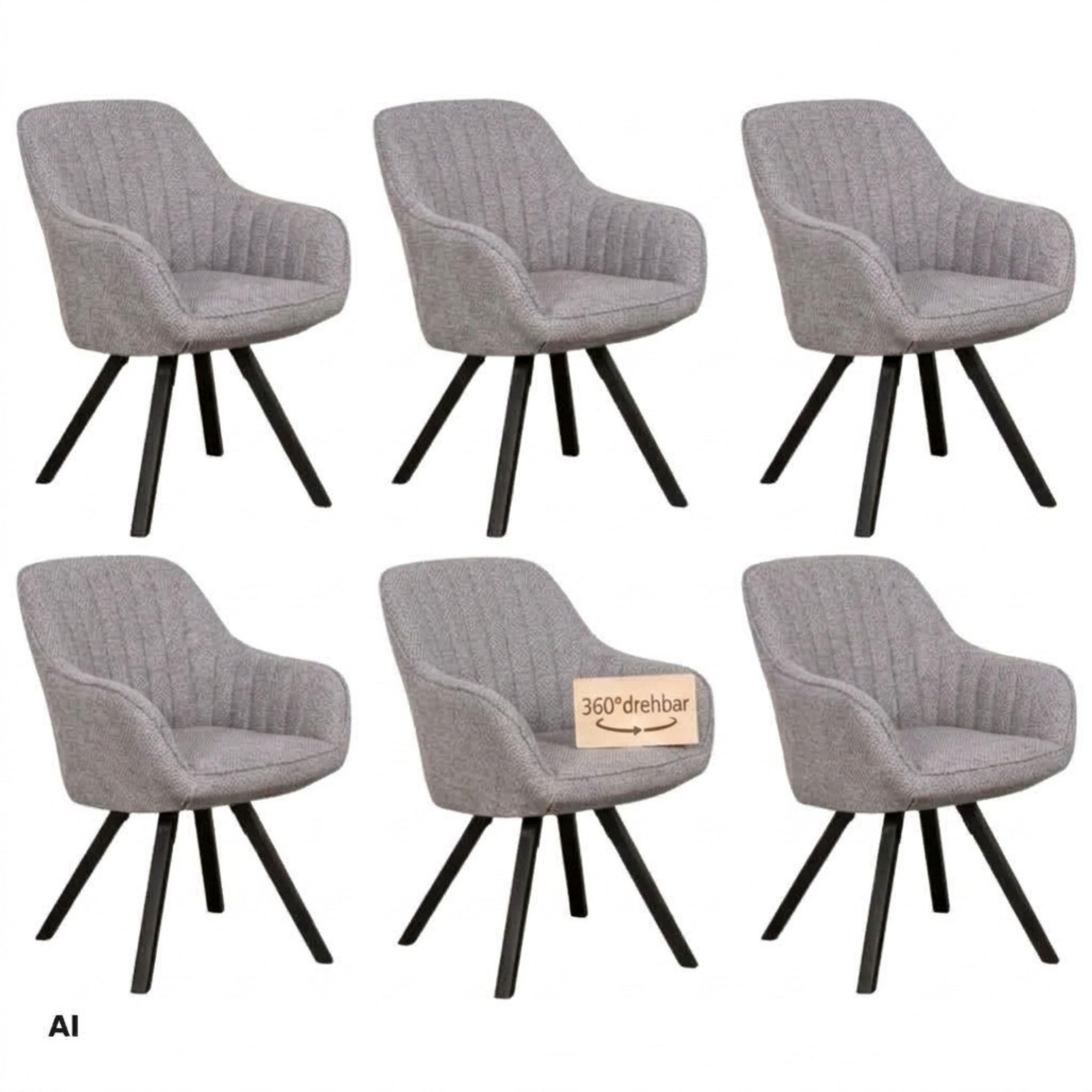 ESSZIMMERSTUHL Matera 6er-Set - Schwarz/Grau, Naturmaterialien/Textil (59/84/61cm) - Mr. Deko