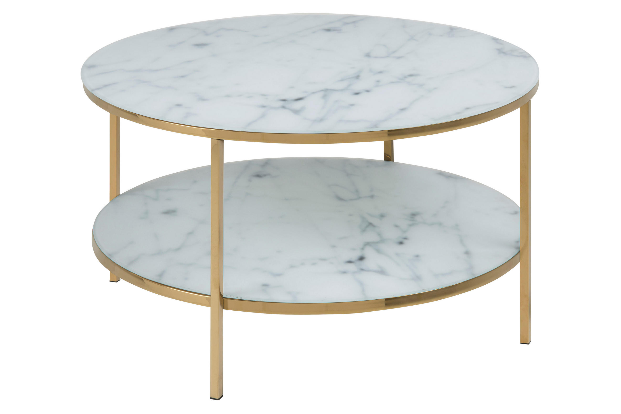 COUCHTISCH Ø80 cm weiss Marmorprint, goldenes Chrom - Weiß, Holzwerkstoff (80/80/45cm) - ebuy24