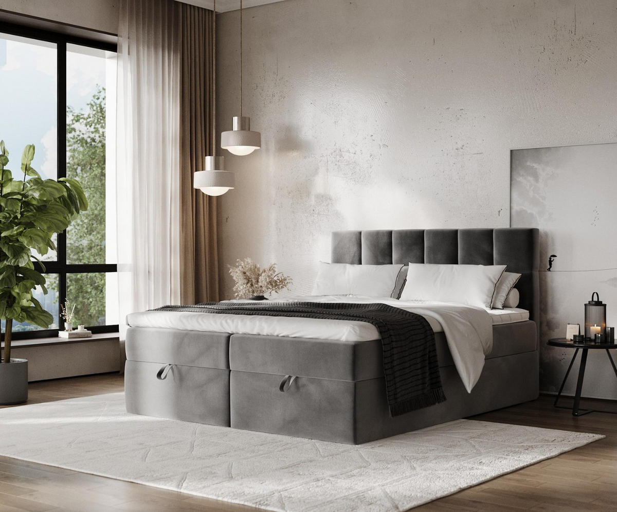 BOXBETT Savio 180/200 cm Grau im Kronos Stoff - Schwarz/Grau, Holz/Holzwerkstoff (180/200cm) - AltaBeds