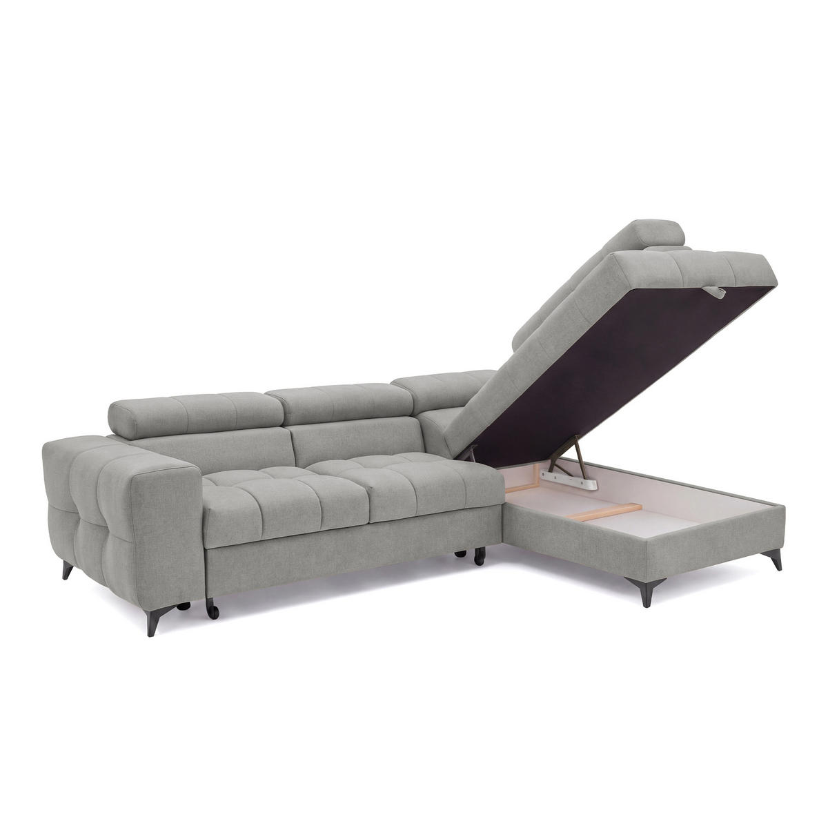 ECKSOFA PUDDING S Rechts mit Schlaffunktion 125x195 Velours Grau - Schwarz/Grau, Holz/Textil (275/177cm) - Muffo