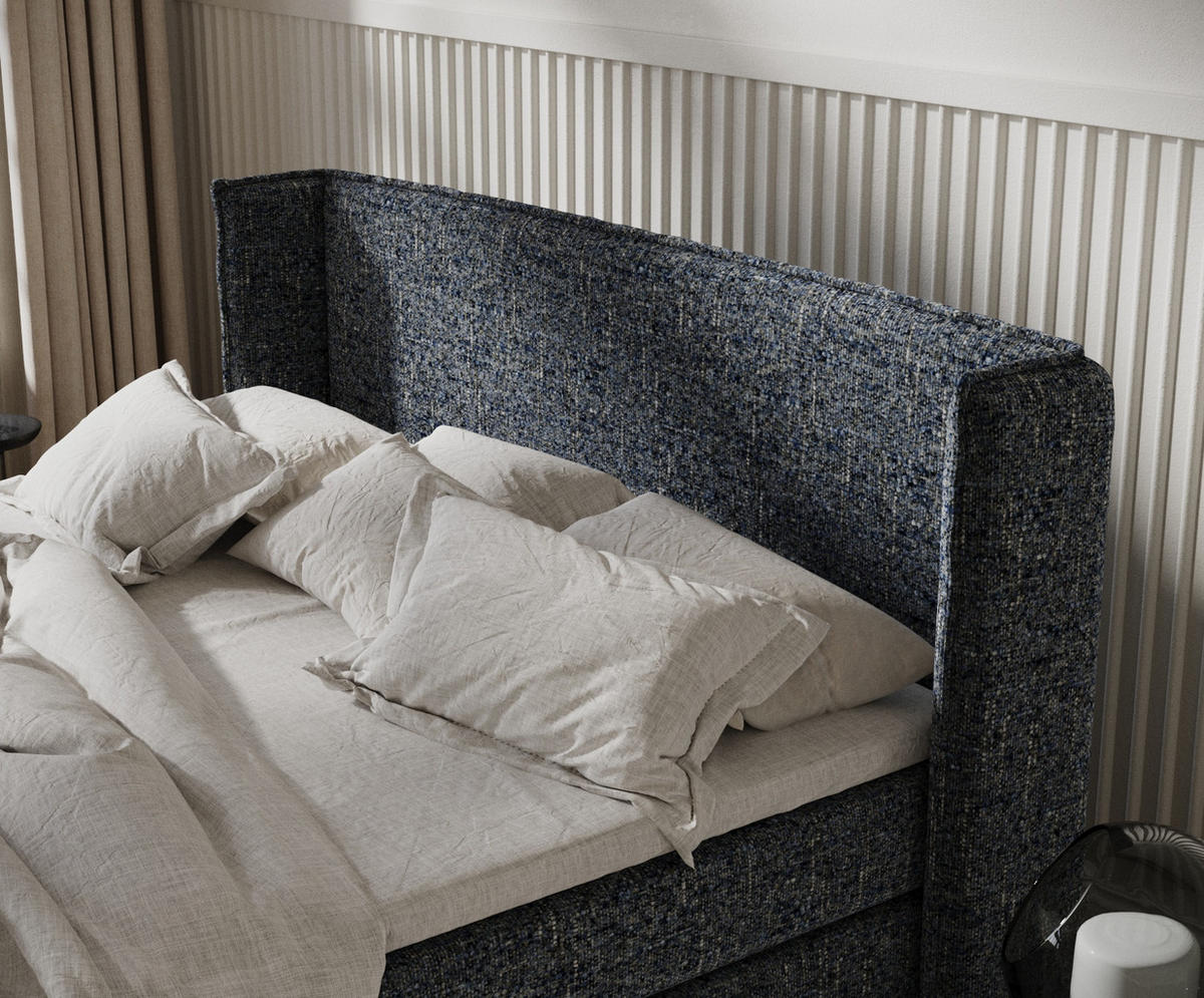 BOXSPRINGBETT Carizzo Marineblau 160/200 cm mit Matratze und Topper - Naturfarben/Dunkelblau, Holz/Holzwerkstoff (160/200cm) - Maison de Reve