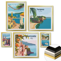 WANDBILDER 5er Set - 50x50 cm & 20x30 cm & 40x60 cm Goldrahmen - Retro-Illustrationen von Weltstädten - Goldfarben, Kunststoff (40/60cm) - ArtPrintCave