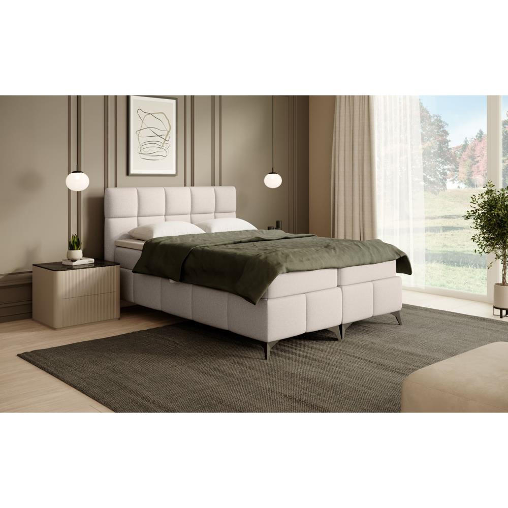 BOXBETT Solido mit Bettkasten 140x200 cm beige - Beige/Schwarz, Textil/Metall (140/200cm) - Beautysofa