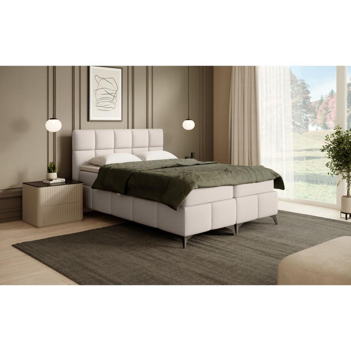BOXBETT Solido mit Bettkasten 140x200 cm beige - Beige/Schwarz, Textil/Metall (140/200cm) - Beautysofa