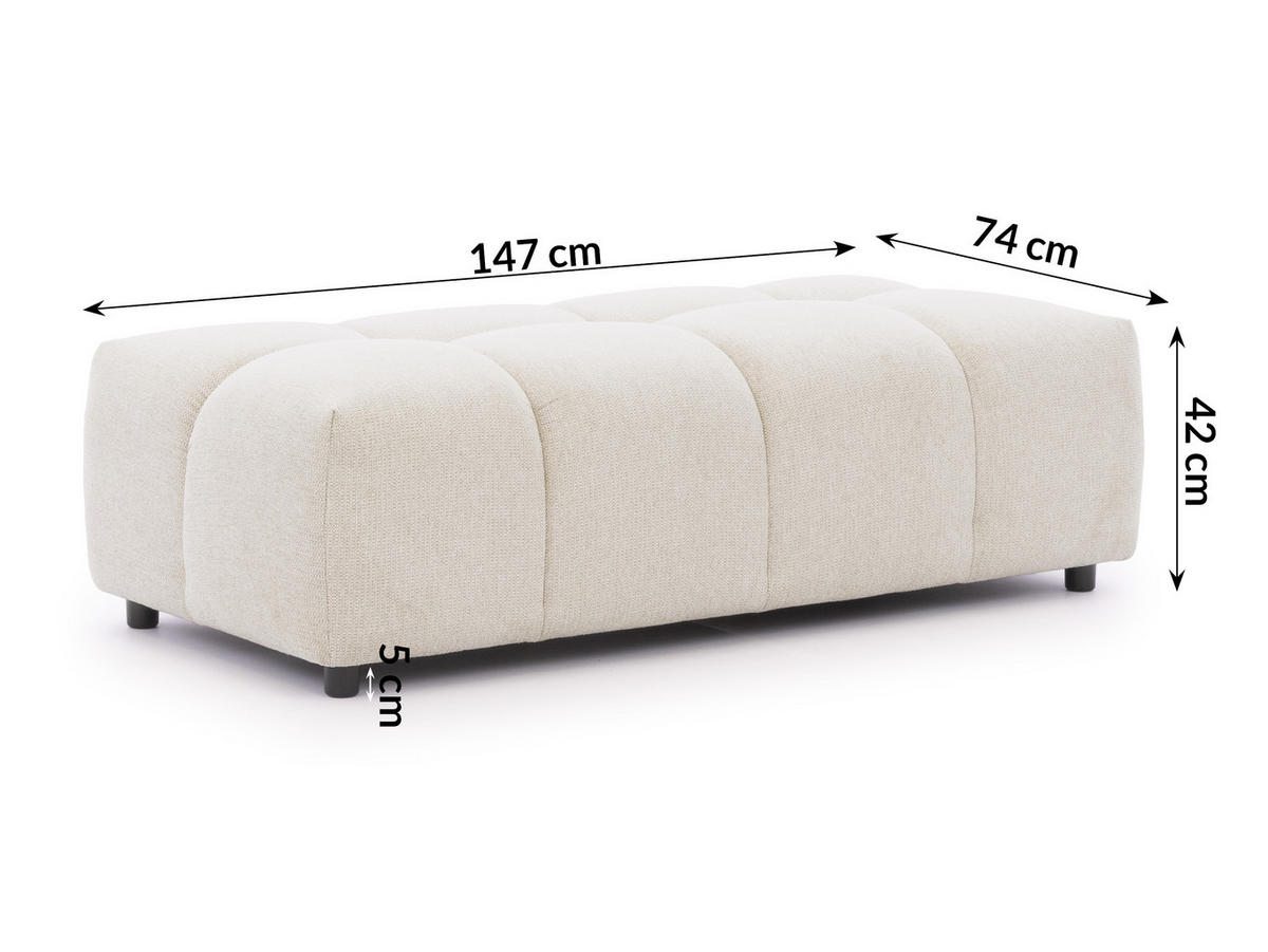 ECKSOFA inkl. Hocker Bubble mit Schlaffunktion und losen Rückenkissen, Sitzfläche Bubble-Optik aus weichem Hellbeige Strukturstoff - Ottomane Rechts - Beige/Schwarz, Holz/Kunststoff (306/180cm) - S-Style Möbel