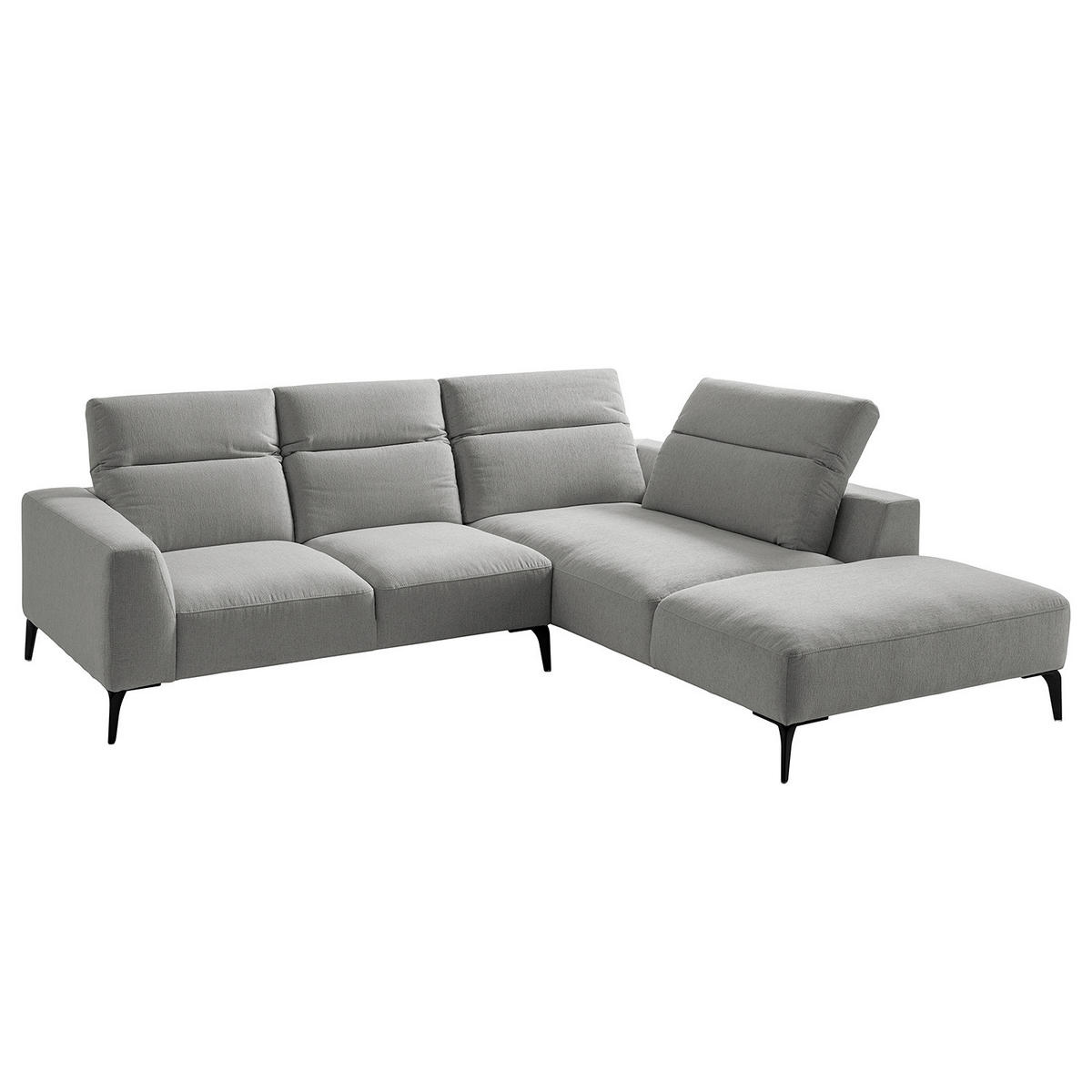 ECKSOFA mit Ottomane - Hellgrau/Schwarz, Textil/Metall (263/238cm) - home24