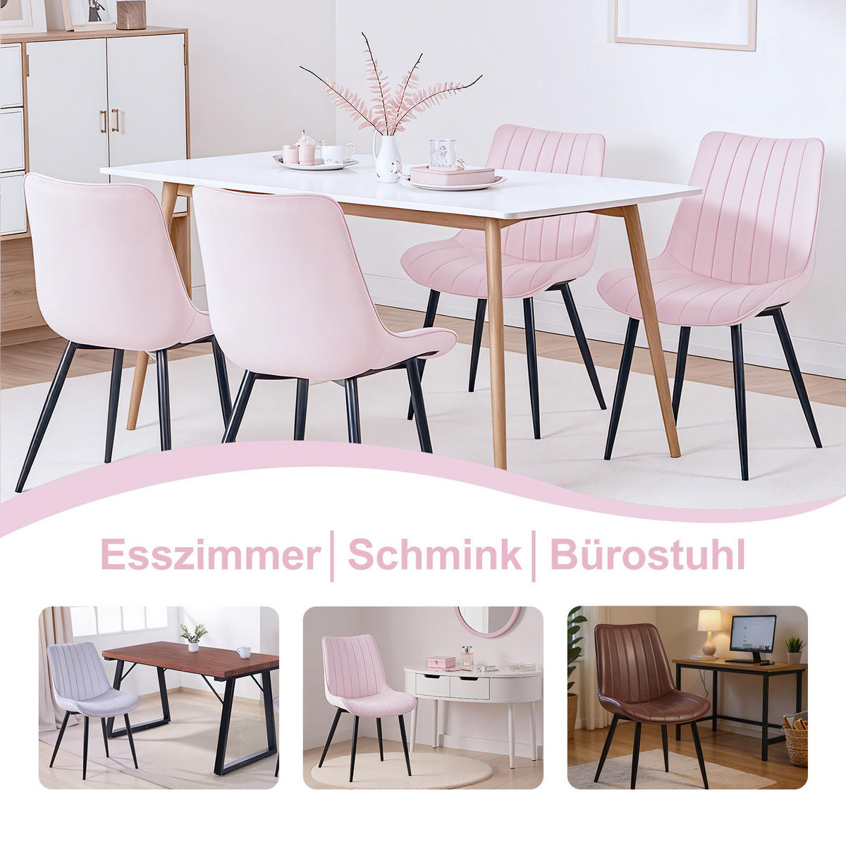 STUHL-SET 2 Stück aus Samt in Modernem Stil-YZ1 - Pink, Textil/Metall (62.5/88/53cm) - HOMAVO