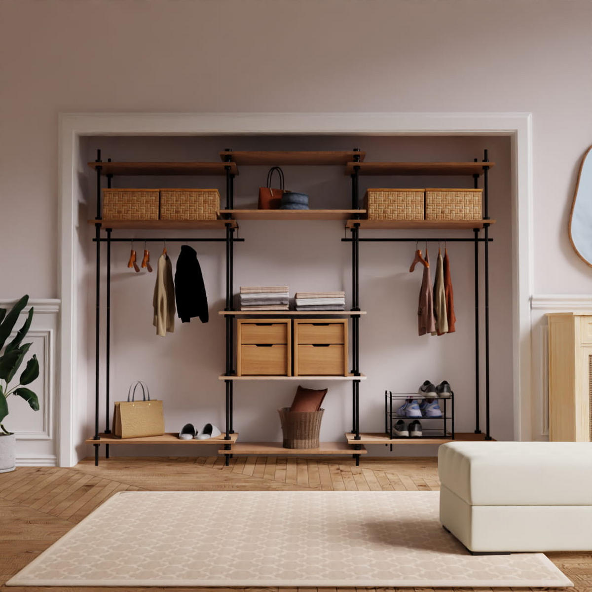 REGALSYSTEM mit 2 Kleiderschranken - Eiche San Remo, Metall (235/185/35cm) - AR Shelving