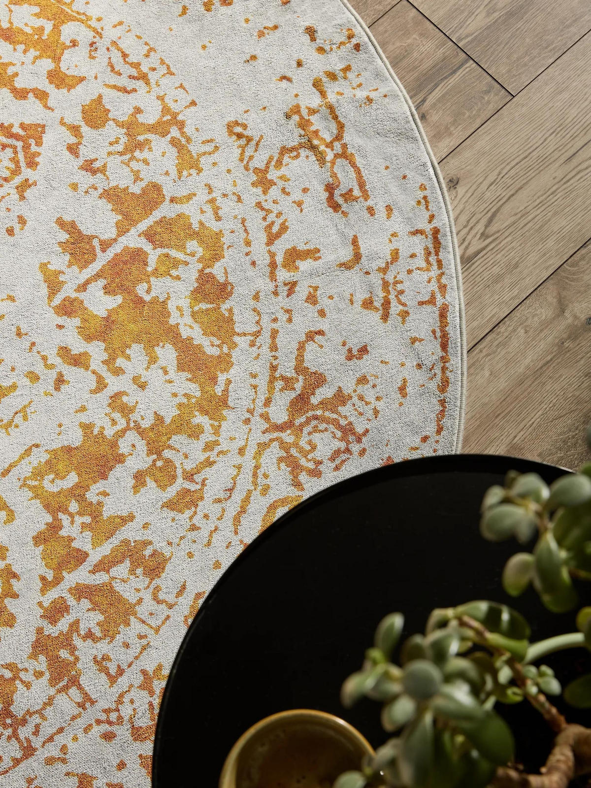 VINTAGE-TEPPICH Miray waschbar ø 160 cm rund - Orange/Grau, Kunststoff (160/160cm) - benuta Nest