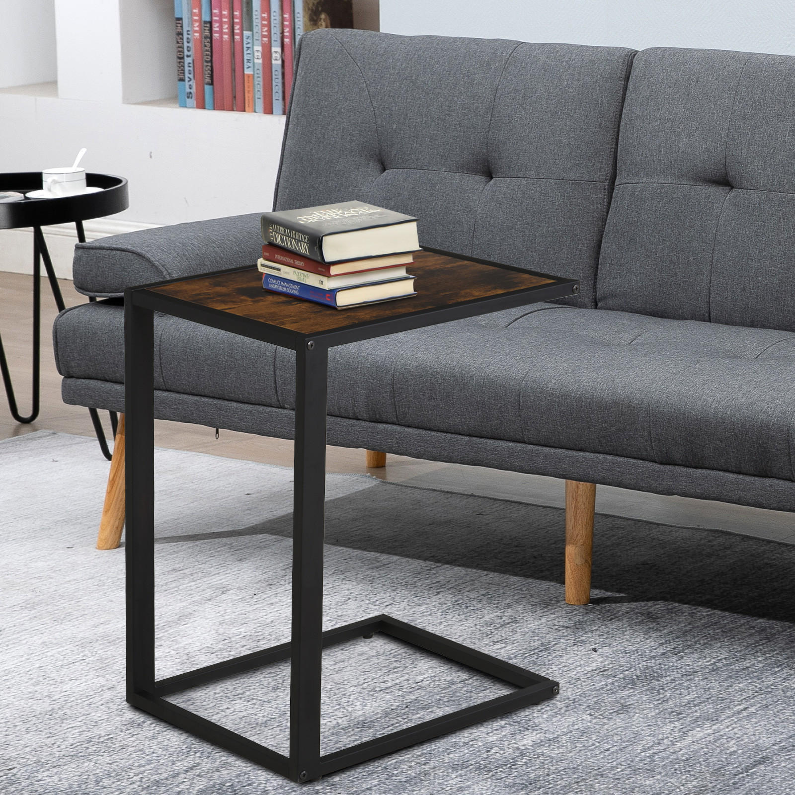 BEISTELLTISCH, Metall, MDF Braun+Schwarz - Braun, Metall (56/36/68cm) - HOMCOM