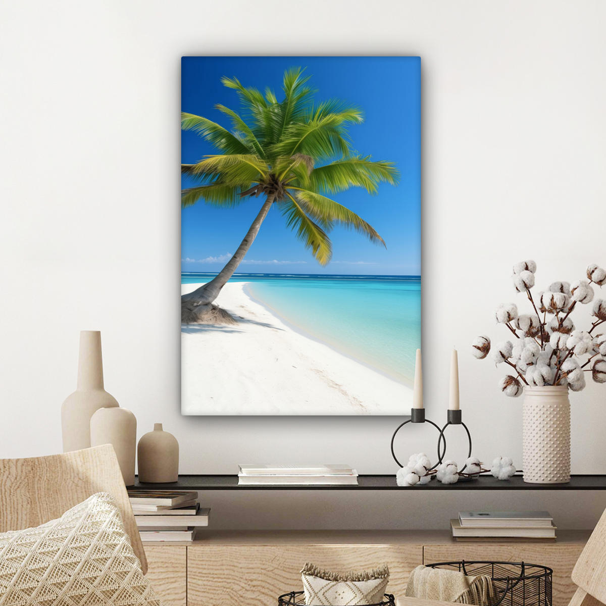 LEINWANDBILD Strand - Palme - Tropisch - Meer 40x60 cm - Grün, Textil (40/60cm) - MuchoWow