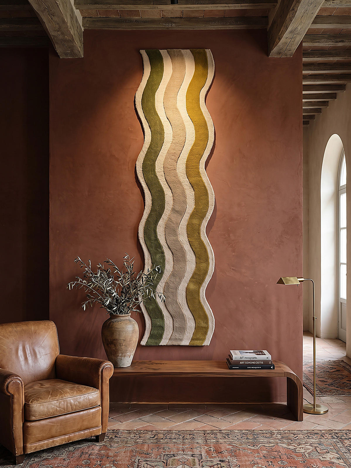 LÄUFER handgetuftet MONNOW, in Erdtöne-Grün, Wellenstreifen, 80 x 300 cm - Grün, Textil (80/300cm) - KADIMA DESIGN
