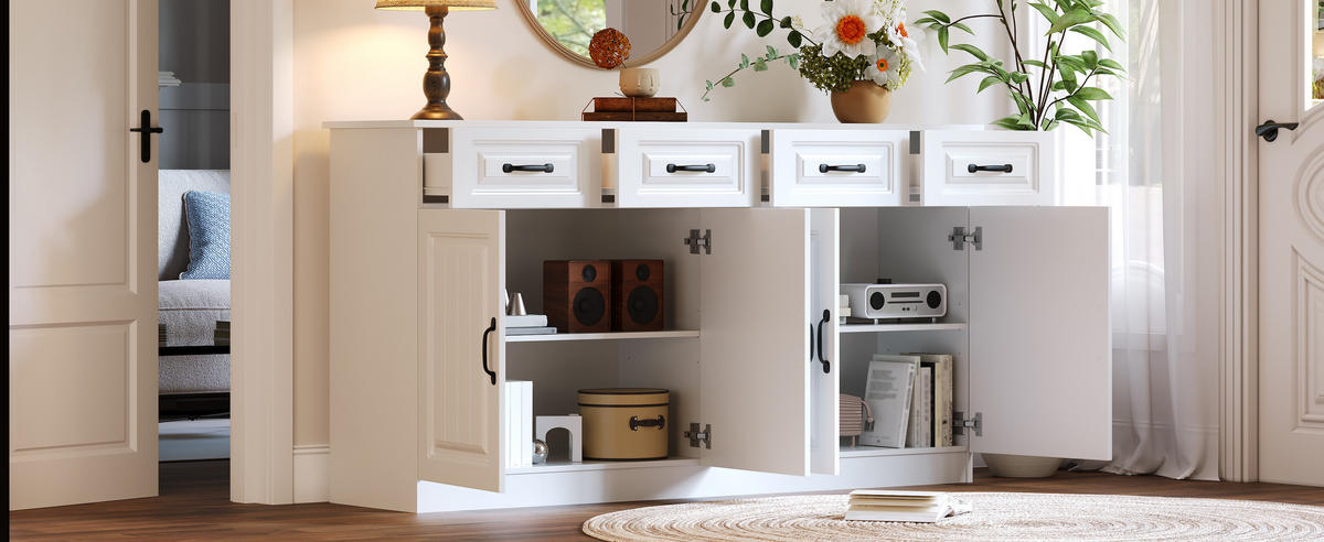 SIDEBOARD DE-37845 mit 4 Schubladen und 4 Türen Weiß - Weiß, Holzwerkstoff (160/80/35cm) - ComfortXL