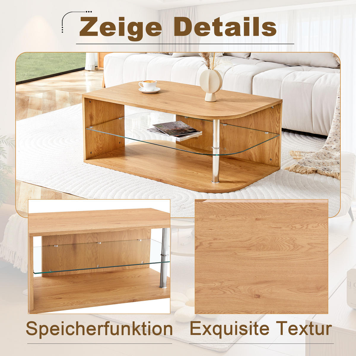 COUCHTISCH Naturholzfarben 100/60/42 cm - Naturfarben, Holzwerkstoff (60/100/42cm) - PANGIVO