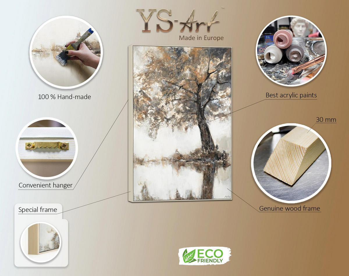 GEMÄLDE Lyrischer Baum Schattenfugenrahmen Beige 60x40 cm - Beige, Holz (60/40cm) - YS-art gallery
