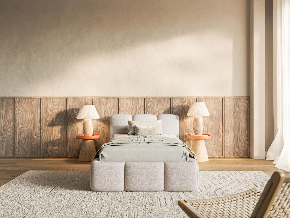 POLSTERBETT Cloudy Low Hellbeige Chenille, Bettkasten & Lattenrost, 90x200 cm - Ecru/Schwarz, Kunststoff/Textil (90/200cm) - Selsey