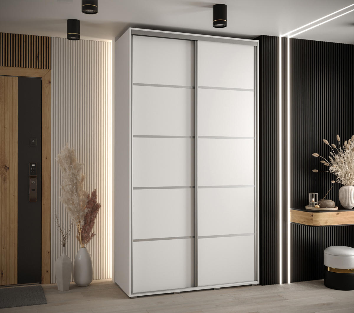 SCHWEBETÜRENSCHRANK 235,2/140/60 2-türig - Silberfarben/Weiß, Holz/Metall (140/235/60cm) - Abiks Möbel