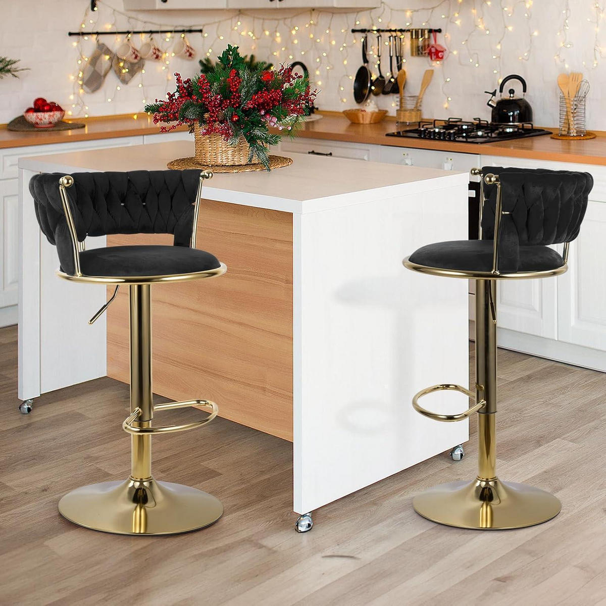 BARHOCKER 4er Set Höhenverstellbar mit Rückenlehne Gold/Schwarz - Multicolor, Textil (46/100/46cm)