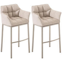 BARHOCKER 2er Set Stoff Elfenbein - Edelstahlfarben/Creme, Textil/Metall (64/110/48cm) - CLP