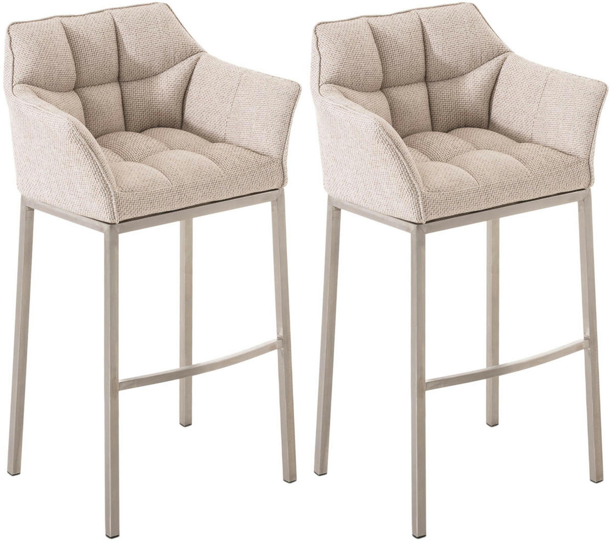BARHOCKER 2er Set Stoff Elfenbein - Edelstahlfarben/Creme, Textil/Metall (64/110/48cm) - CLP