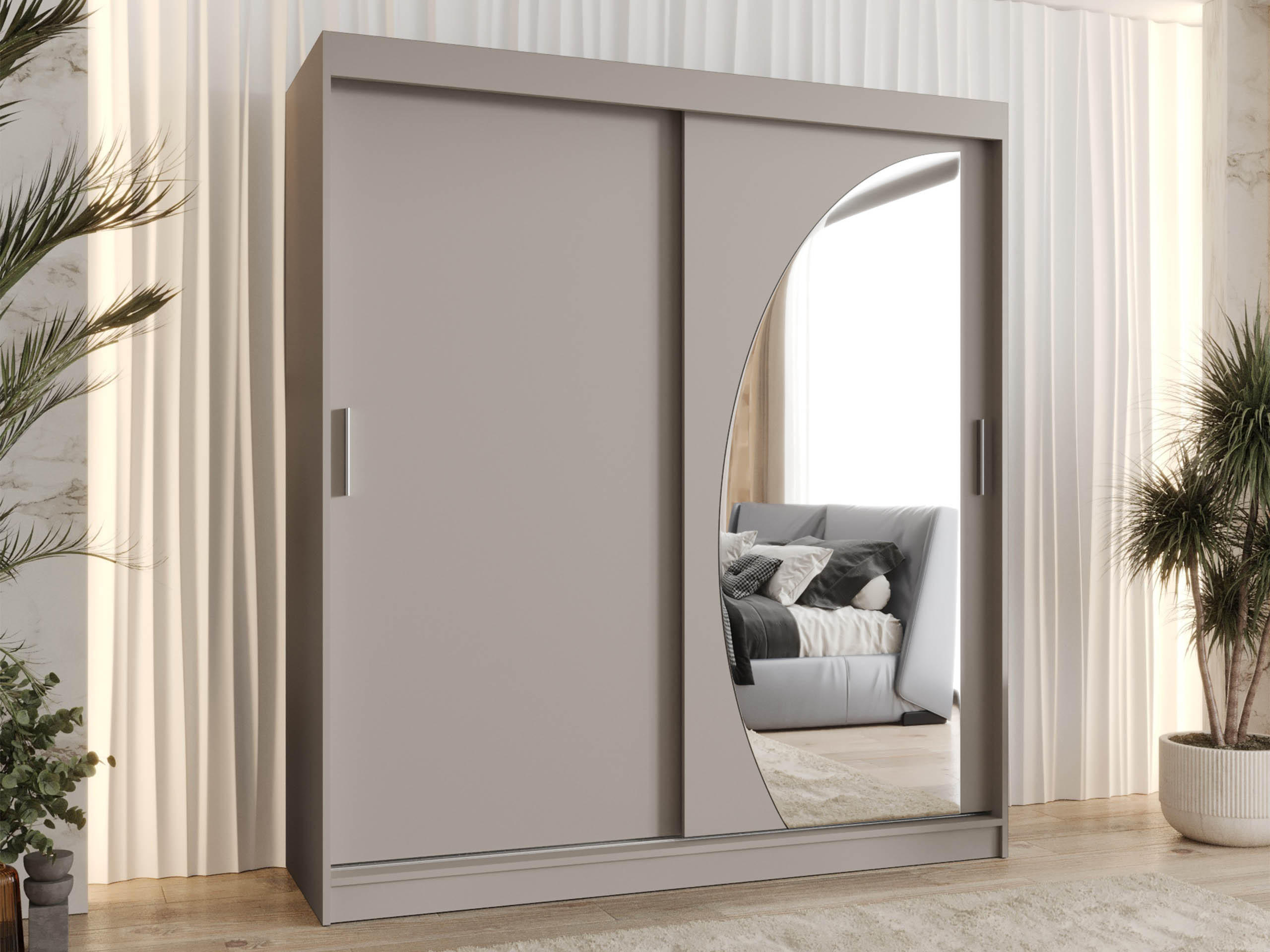 SCHWEBETÜRENSCHRANK Wika 180 cm - Kaschmir/Silberfarben, Holzwerkstoff/Kunststoff (180/200/62cm) - MIRJAN24