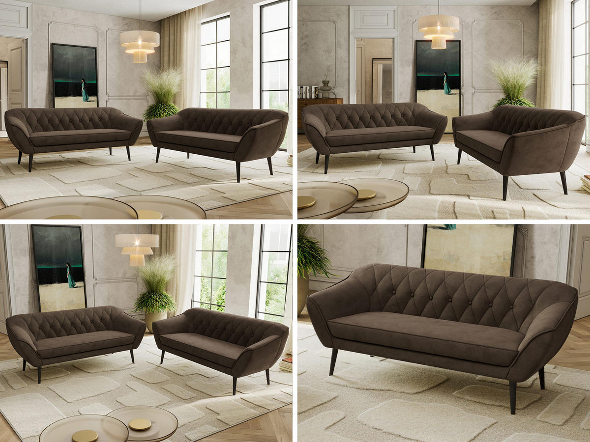 SEDACÍ SOUPRAVA 3+3 PIRS - Hnědá Samet - Černé nohy - tmavě hnědá/černá, kompozitní dřevo/textil (180/75/74cm) - MKS