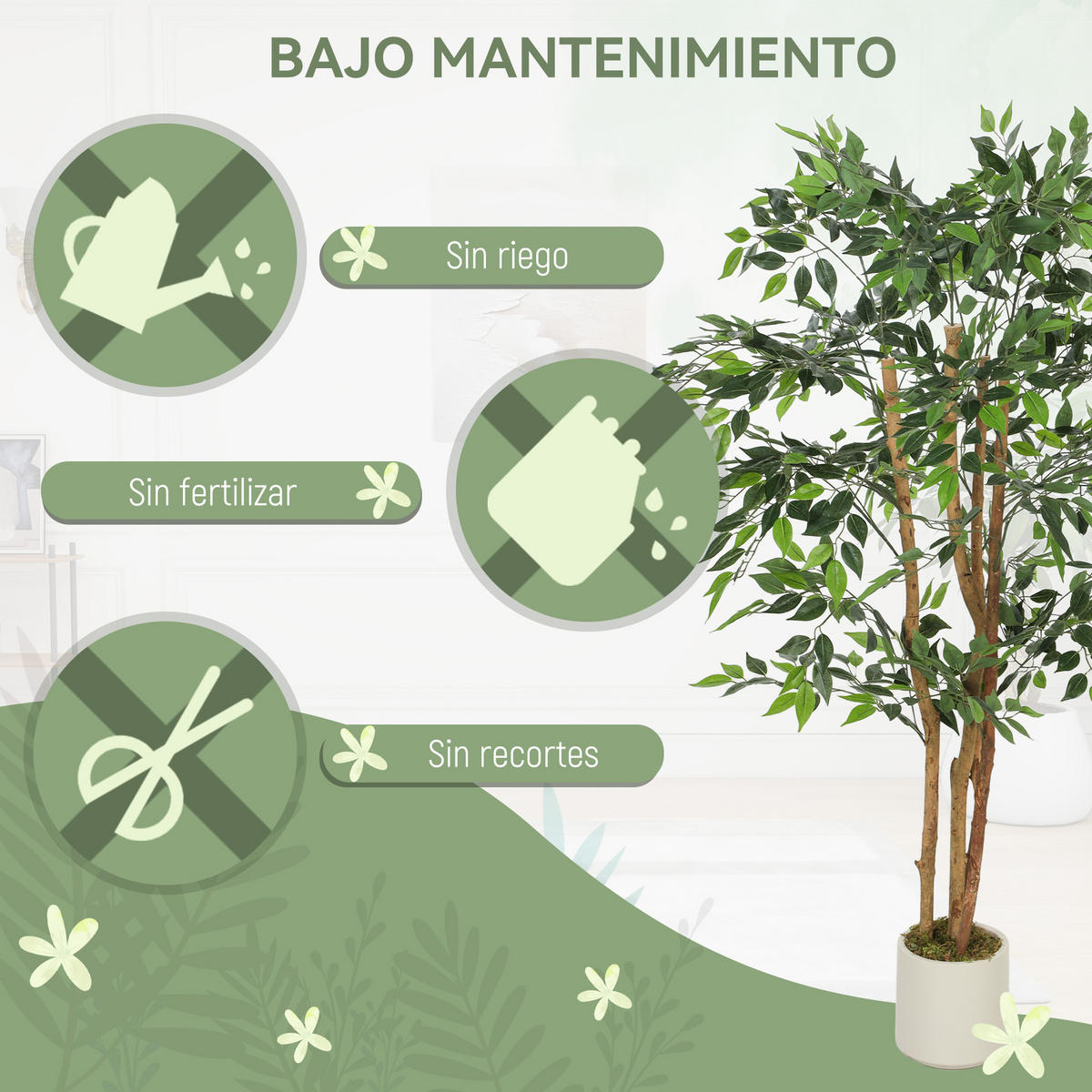 KUNSTPFLANZE, Künstlicher Ficus 150 cm, 1116 Blätter, mit Topf, für Innenbereich, grün & realistisch - Multicolor, Kunststoff (150cm) - FORIOUS
