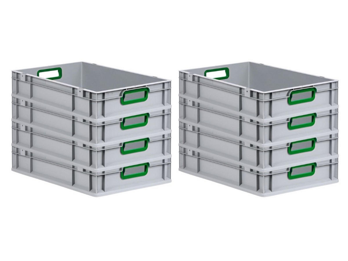EUROBOX 8x Nextgen Color 12x40x60cm 23 Liter Griffe Grün Offen - Grün, Kunststoff (40/12/60cm) - PROREGAL