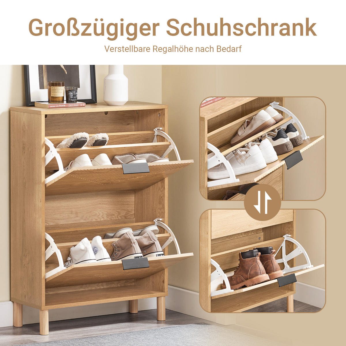 SCHUHSCHRANK Schmal Schuhkipper Natur - Naturfarben, Holzwerkstoff (60/88/24cm) - SoBuy