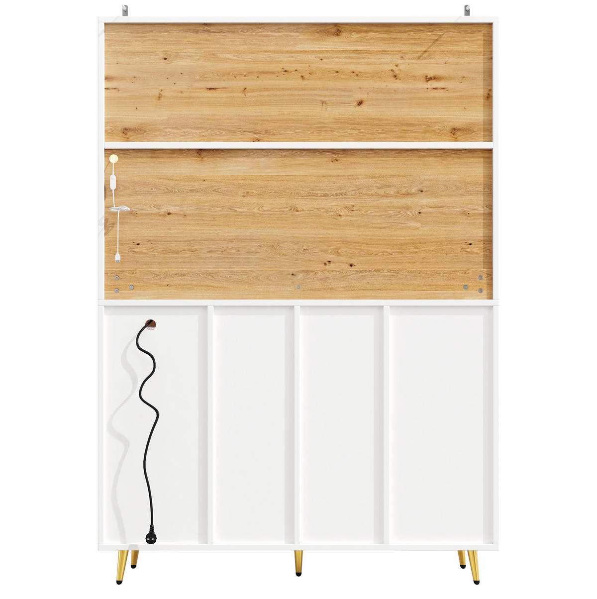 BUFFET 120/40/170 cm in Weiß-Holzoptik mit LED-Beleuchtung und Steckdose - Weiß, Holzwerkstoff (120/170/40cm) - Flora Grace