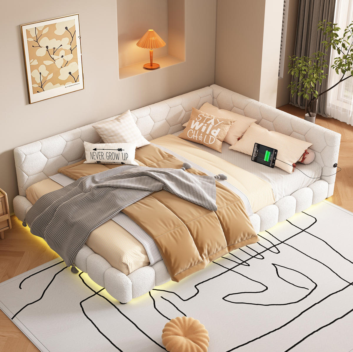 POLSTERBETT 140/200 cm Weiß aus Vliesimitat und MDF mit LED-Beleuchtung - Weiß, Textil (140/200cm) - OKMYHOME