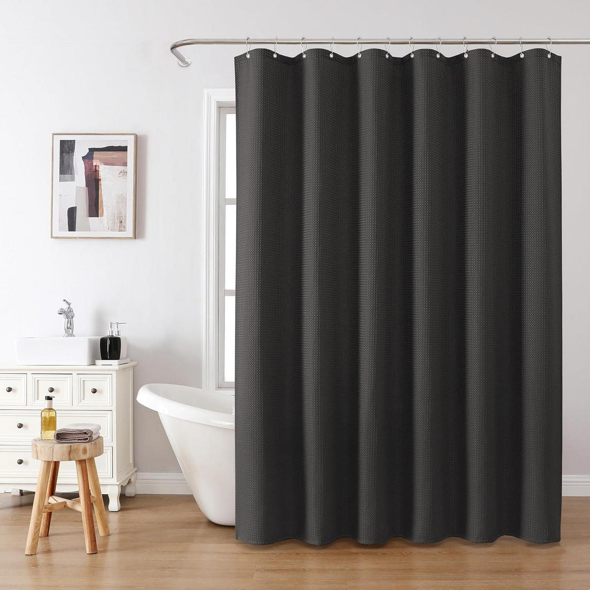 DUSCHVORHANG Waffelstoff Schwarz 182 x 182 cm - Schwarz, Textil (182/182cm)