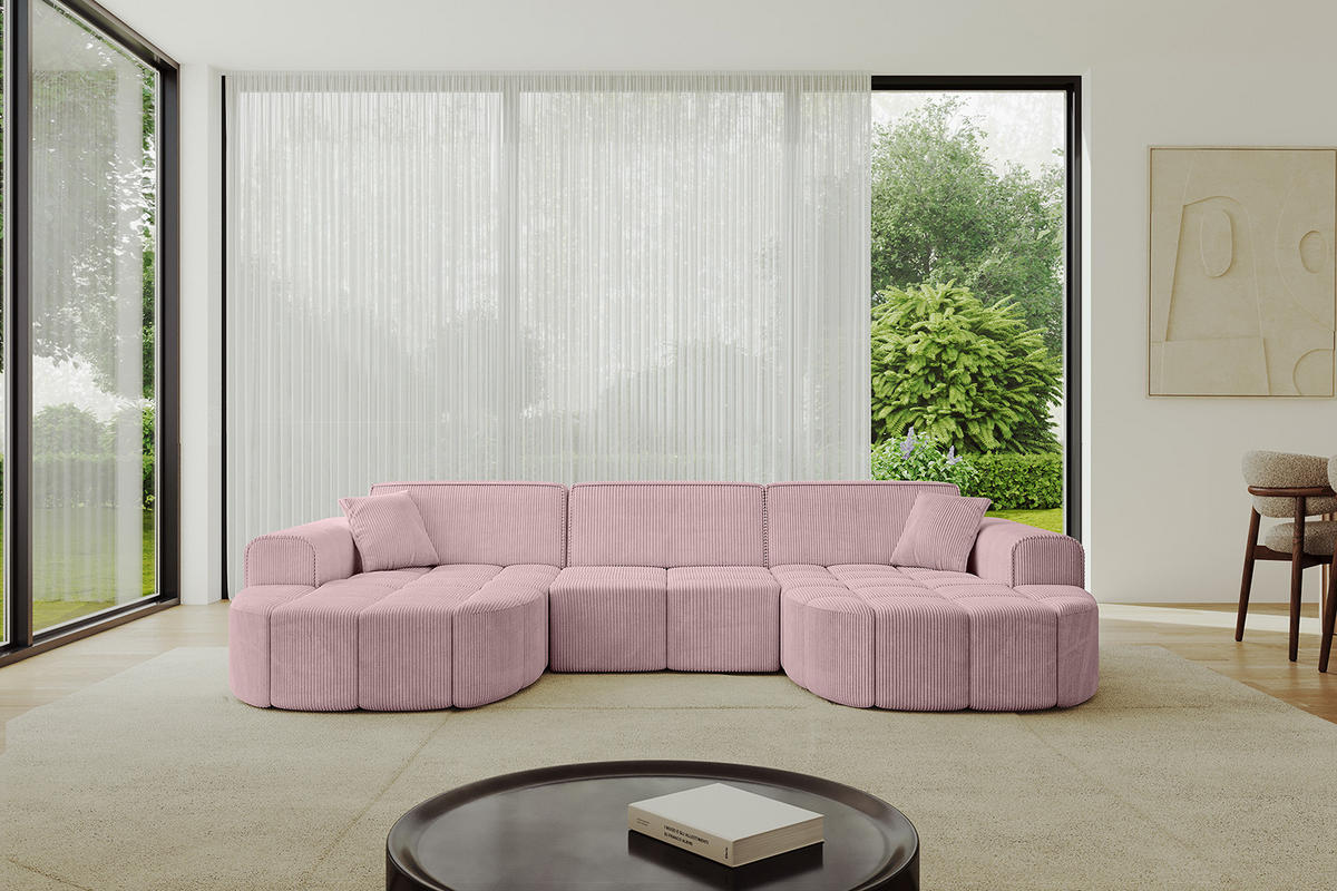 WOHNLANDSCHAFT LIVO-U1 - 315x173x79,5 cm Rosa - Rosa, Holzwerkstoff/Textil (315/79/173cm) - ALTDECOR